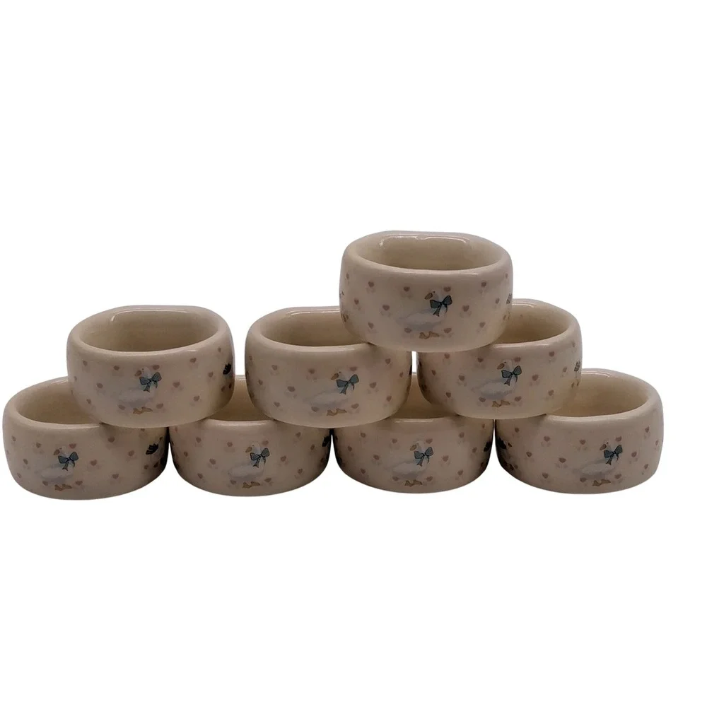 Vintage Aunt Rhody Goose Napkin Rings Set of 8 Harder to Find Ceramic Stoneware